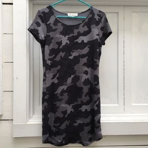 Black Grey Camo Camouflaged T-shirt Dress